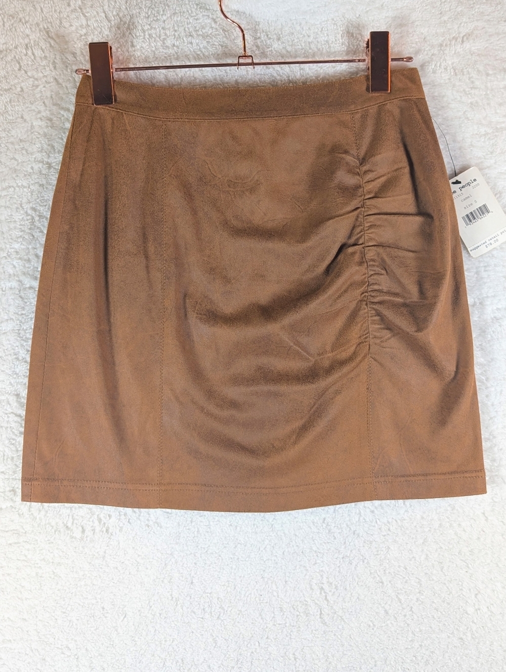 676-Free People Brown Faux Suede Ruched Mini Skirt